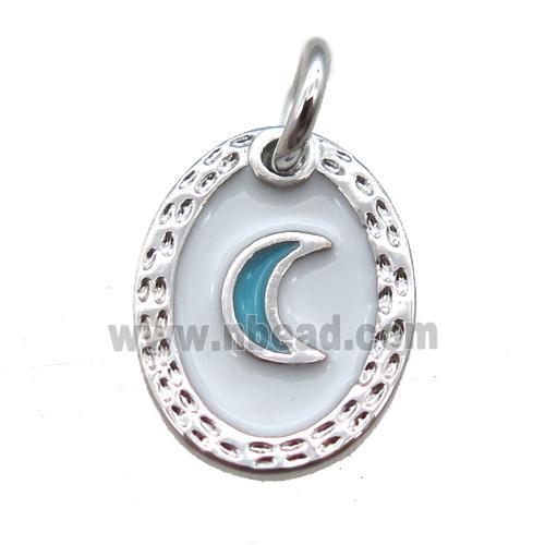 copper oval moon connector, enameling, platinum plated