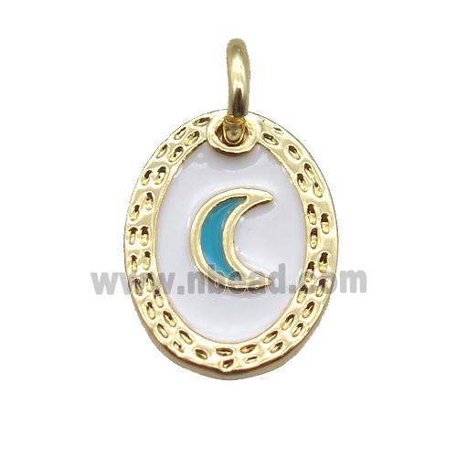 copper oval moon connector, enameling, gold plated