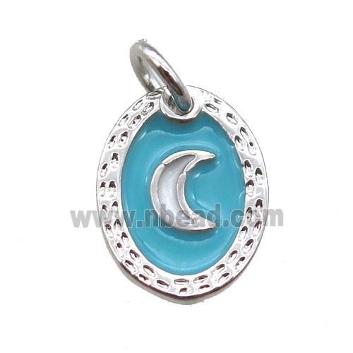 copper oval moon connector, enameling, platinum plated