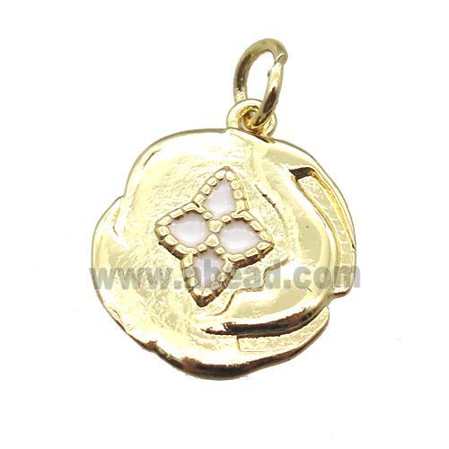 copper flower pendant with enameling, gold plated