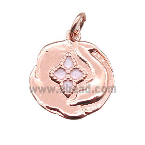 copper flower pendant with enameling, rose gold