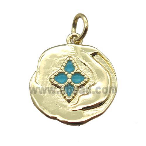 copper flower pendant with enameling, gold plated