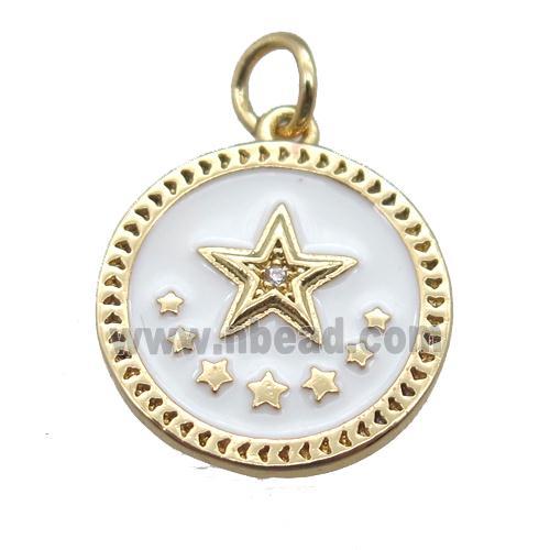 copper circle star pendant, white enameling, gold plated