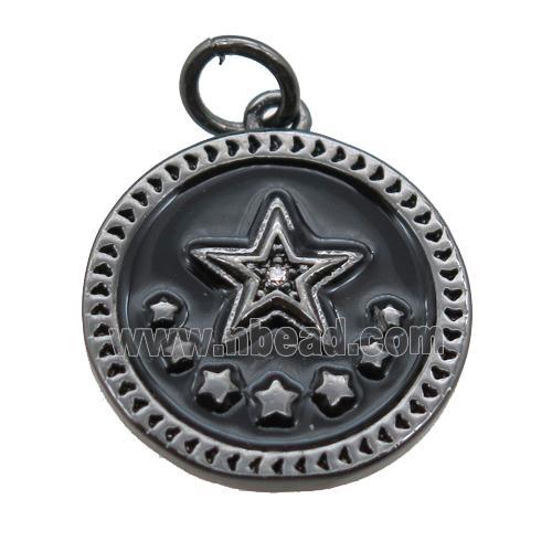 copper circle star pendant, enameling, black gunmetal plated