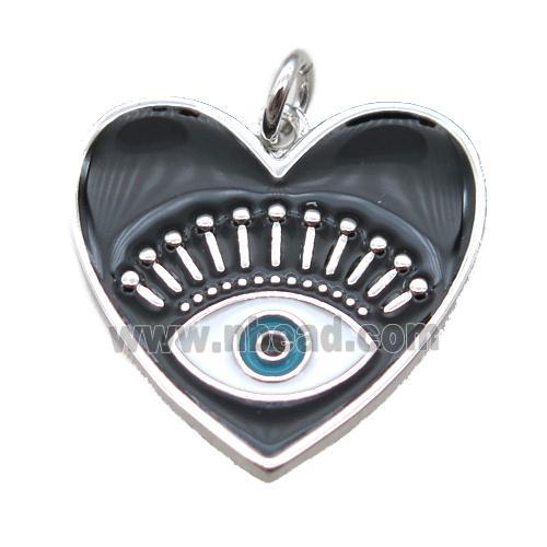copper heart eye pendant with enameling, platinum plated