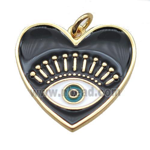 copper heart eye pendant with enameling, gold plated