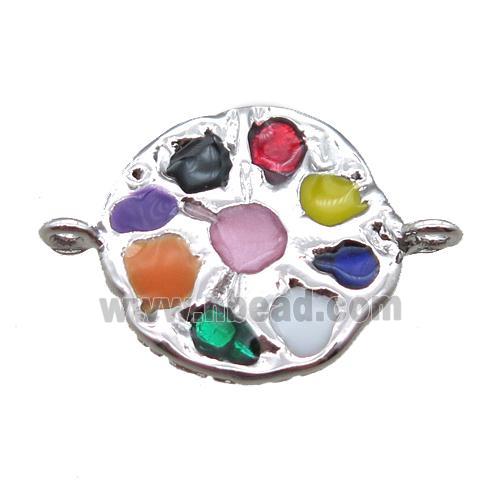 copper circle connector with gemstone, platinum plated