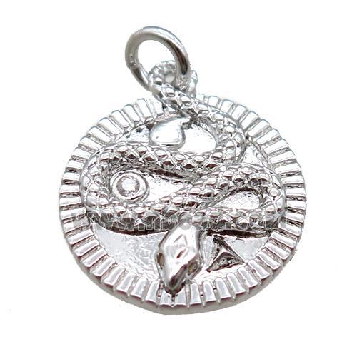 copper circle snake pendant, platinum plated