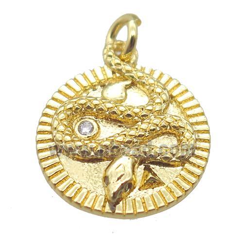 copper circle snake pendant, gold plated