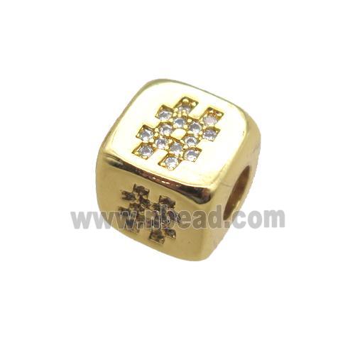 copper cube beads paved zircon, gold plated