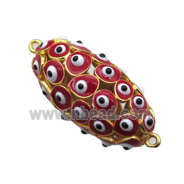 red enameling copper oval connector with evail eye, gold plated