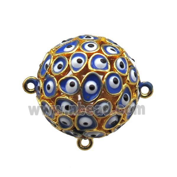 blue enameling copper round connector with evail eye, gold plated
