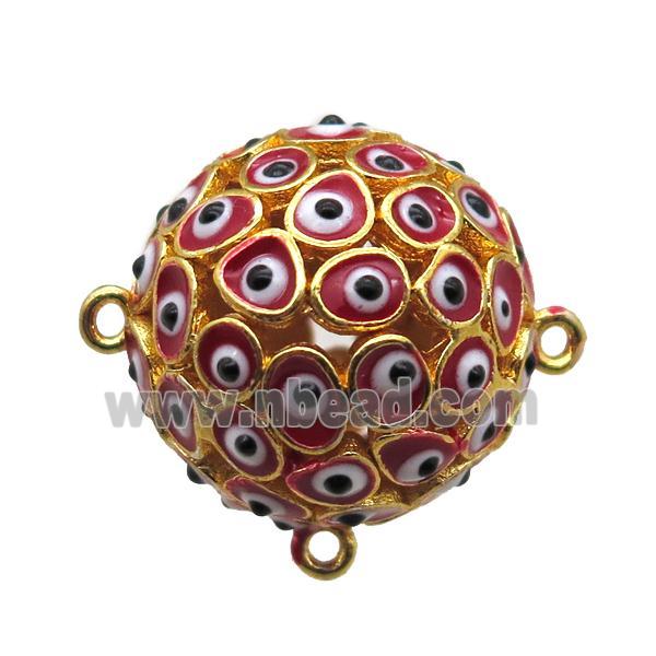 red enameling copper round connector with evail eye, gold plated