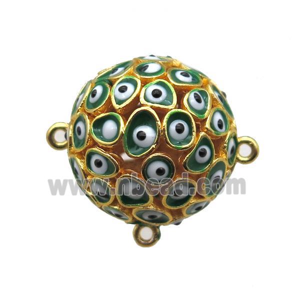 green enameling copper round connector with evail eye, gold plated