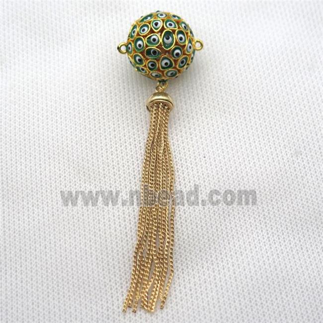 enameling copper hollow round connector with evail eye, mixed color, gold plated