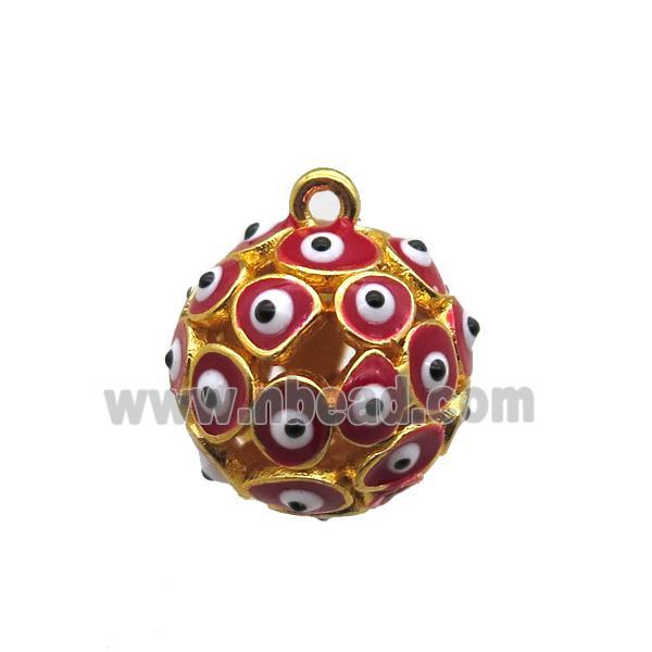 red enameling copper round pendant with evail eye, gold plated