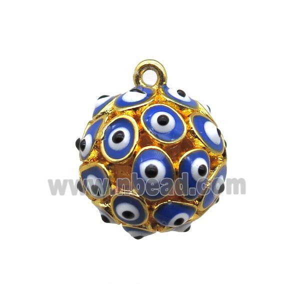 blue enameling copper round pendant with evail eye, gold plated