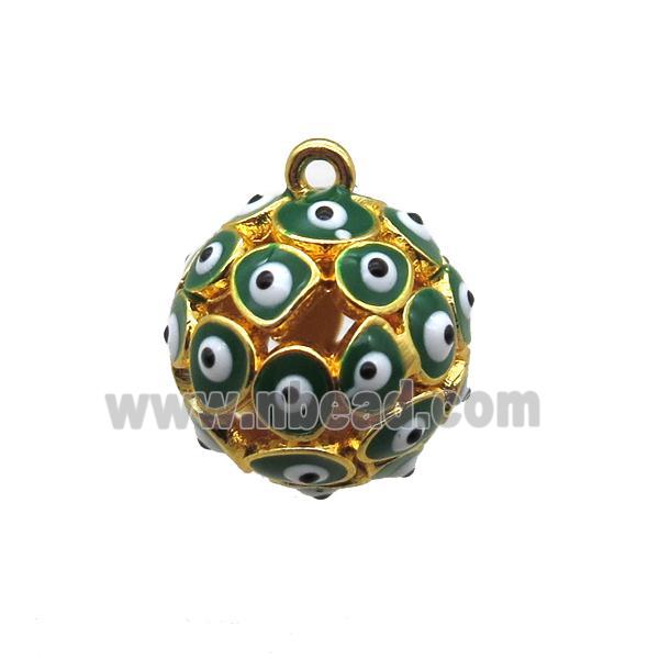 green enameling copper round pendant with evail eye, gold plated