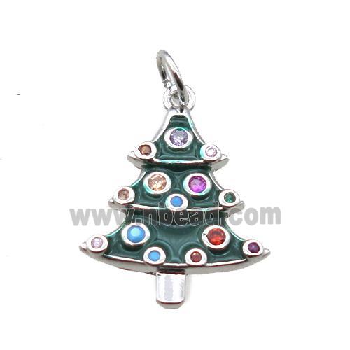 copper Christmas Tree pendant paved zircon, platinum plated