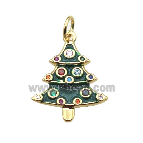 copper Christmas Tree pendant paved zircon, gold plated