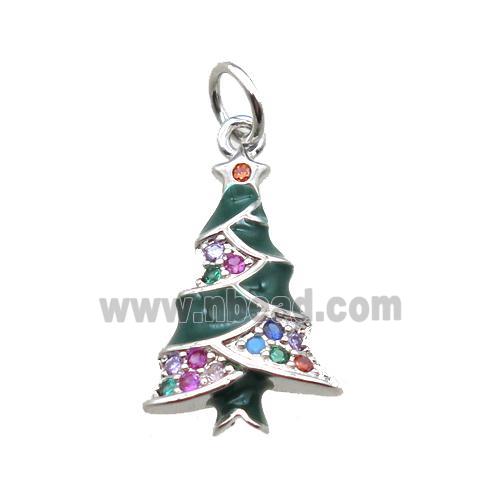 copper Christmas Tree pendant paved zircon, platinum plated