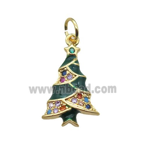 copper Christmas Tree pendant paved zircon, gold plated