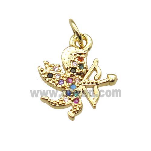 copper Cupid pendant paved zircon, gold plated