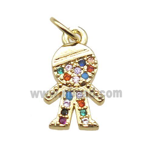 copper boy pendant paved zircon, gold plated