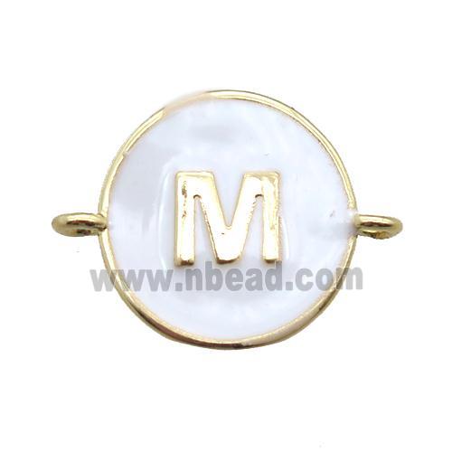white enameling copper letter-M connector, gold plated