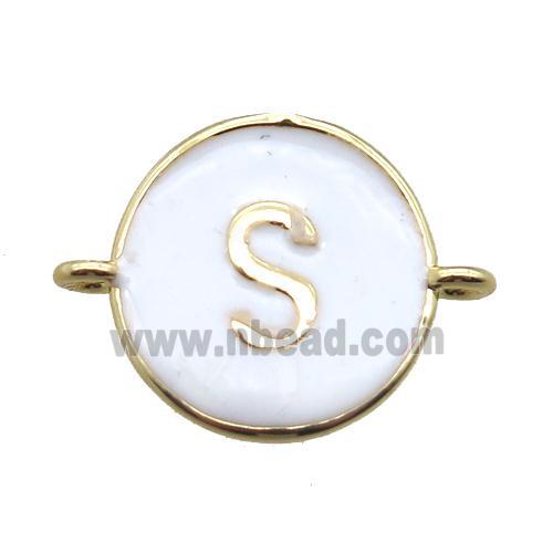 white enameling copper letter-S connector, gold plated