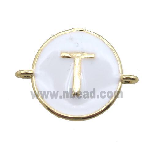 white enameling copper letter-T connector, gold plated