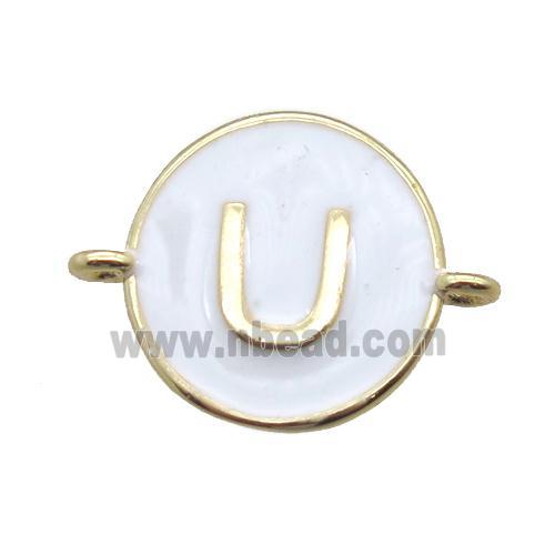 white enameling copper letter-U connector, gold plated