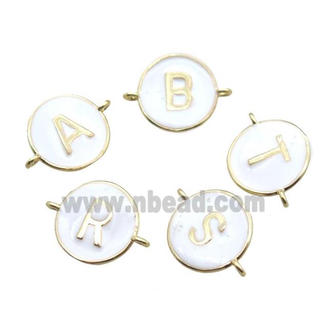white enameling copper letter connector, mix Alphabet, gold plated