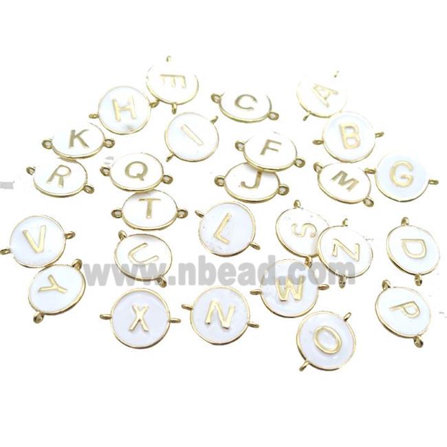 white enameling copper letter connector, mix Alphabet, gold plated