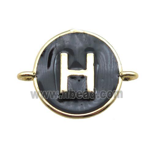 black enameling copper letter-H connector, gold plated