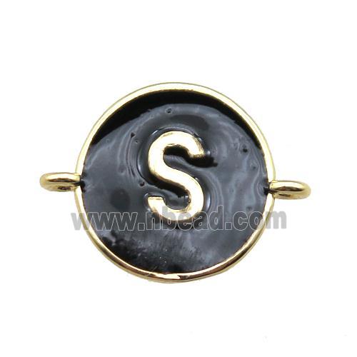 black enameling copper letter-S connector, gold plated