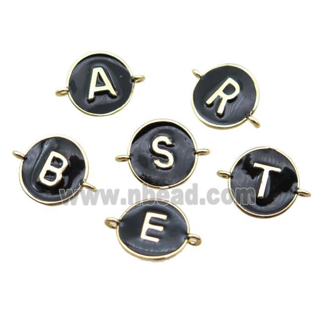 black enameling copper letter connector, mixed Alphabet, gold plated