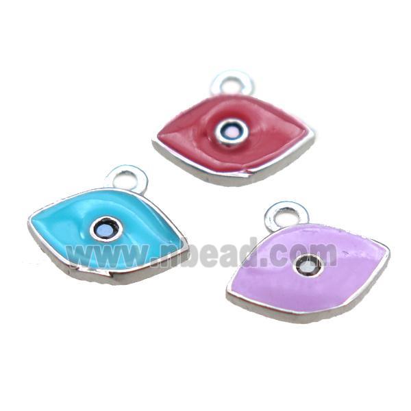 enameling copper eye pendant paved zircon, mixed color, platinum plated