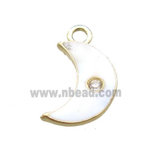 white enameling copper moon pendant paved zircon, gold plated