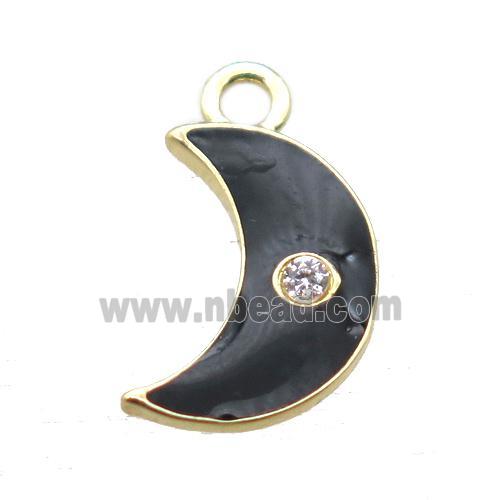 black enameling copper moon pendant paved zircon, gold plated