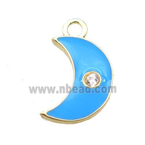 blue enameling copper moon pendant paved zircon, gold plated
