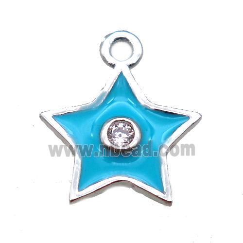 aqua enameling copper star pendant paved zircon, platinum plated