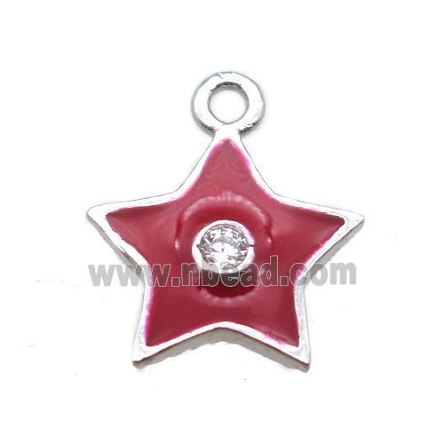 red enameling copper star pendant paved zircon, platinum plated
