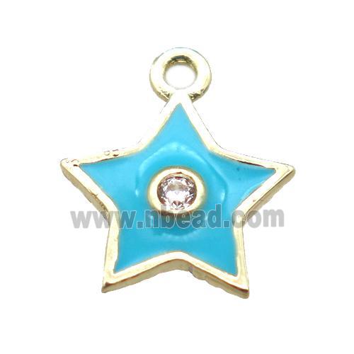 aqua enameling copper star pendant paved zircon, gold plated