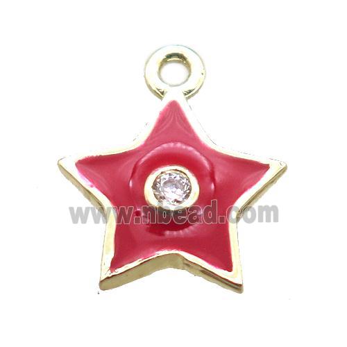 red enameling copper star pendant paved zircon, gold plated
