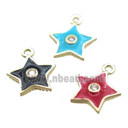 enameling copper star pendant paved zircon, mixed color, gold plated