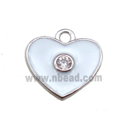 white enameling copper heart pendant paved zircon, platinum plated