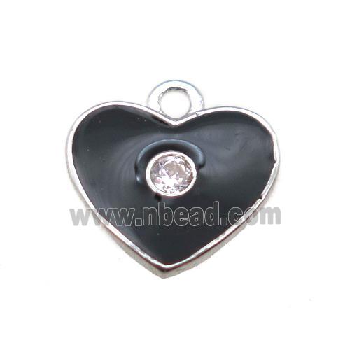 black enameling copper heart pendant paved zircon, platinum plated
