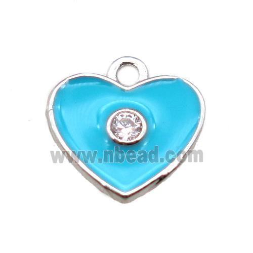 aqua enameling copper heart pendant paved zircon, platinum plated