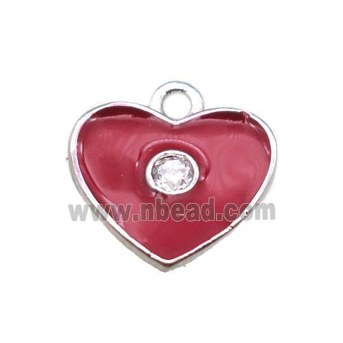 red enameling copper heart pendant paved zircon, platinum plated